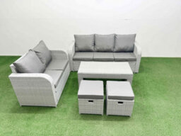 Fimous 7 Seater Pe Rattan Wicker Garden Furniture Conservatory Sofa Set Oblong Coffee Table 3 Seater Sofa Love Sofa 2 Stools - thumbnail 2