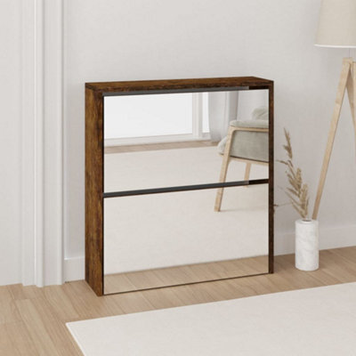 Walplus Shoe Cabinet With Mirror 2-Layer Smoked Oak 63X17X67 Cm - image 1
