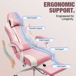 Luckracer Gaming Chair For Adults Computer Chairs With Footrest Ergonomic Height Adjustable Reclining Pc Chair, Pink - thumbnail 4