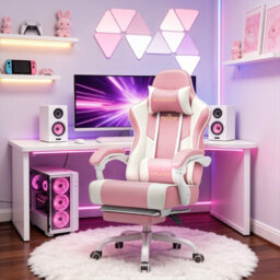 Luckracer Gaming Chair For Adults Computer Chairs With Footrest Ergonomic Height Adjustable Reclining Pc Chair, Pink - thumbnail 2