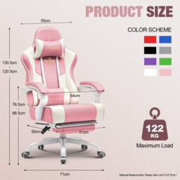 Luckracer Gaming Chair For Adults Computer Chairs With Footrest Ergonomic Height Adjustable Reclining Pc Chair, Pink - thumbnail 3