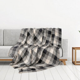 Ehc Premium  Reversible 100% Cotton Large 225 X 250 Cm Tartan Throws For Sofa, Bedspread, Black - thumbnail 2