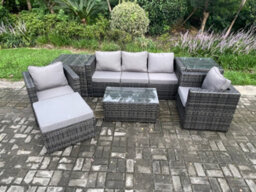 Fimous Outdoor Rattan Garden Furniture Set With 3 Seater Sofa Coffee Table 2 Side Tables 2 Armchairs Big Footstool - thumbnail 1