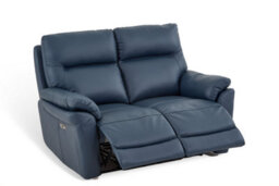 Navy Blue Leather Electric 2 Seater Recliner Sofa - thumbnail 3