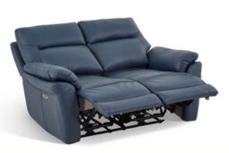 Navy Blue Leather Electric 2 Seater Recliner Sofa - thumbnail 2