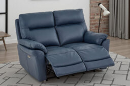 Navy Blue Leather Electric 2 Seater Recliner Sofa