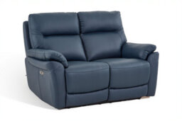 Navy Blue Leather Electric 2 Seater Recliner Sofa - thumbnail 4