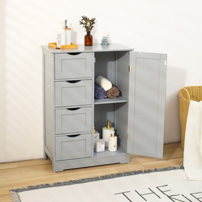 Xample Bathroom Storage Cabinet Wooden 4 Drawer & 1 Cupboard Free Standing Unit Modern Organizer For Towels & Toiletries Grey - image 1