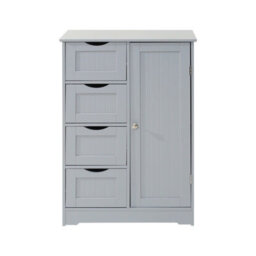 Xample Bathroom Storage Cabinet Wooden 4 Drawer & 1 Cupboard Free Standing Unit Modern Organizer For Towels & Toiletries Grey - thumbnail 4