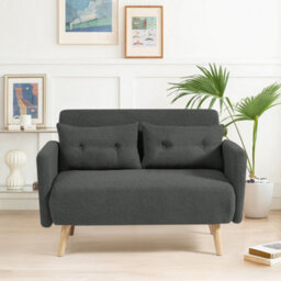 Mattress Guru Roxy Modern 2-Seater Loveseat Sofa, Convertible Fold-Out Sofabed, Borg Fabric, Grey - thumbnail 1