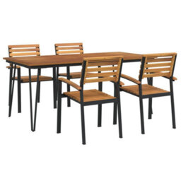 Walplus 5 Piece Garden Outdoor Dining Set Suitable For Backyard, Patio Solid Wood Acacia And Metal - thumbnail 2