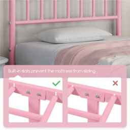 Yaheetech Pink 3Ft Single Metal Bed Frame With Slatted Headboard And Footboard - thumbnail 6