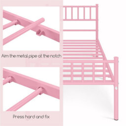 Yaheetech Pink 3Ft Single Metal Bed Frame With Slatted Headboard And Footboard - thumbnail 7