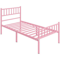 Yaheetech Pink 3Ft Single Metal Bed Frame With Slatted Headboard And Footboard - thumbnail 2