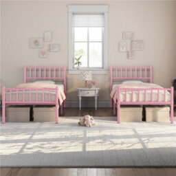 Yaheetech Pink 3Ft Single Metal Bed Frame With Slatted Headboard And Footboard - thumbnail 3