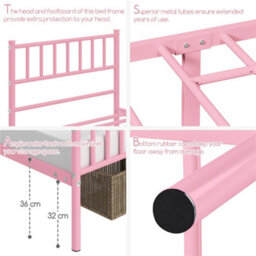 Yaheetech Pink 3Ft Single Metal Bed Frame With Slatted Headboard And Footboard - thumbnail 5