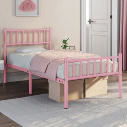 Yaheetech Pink 3Ft Single Metal Bed Frame With Slatted Headboard And Footboard - thumbnail 1