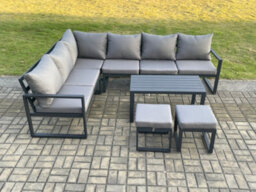 Fimous Aluminium Garden Furniture Set Outdoor Lounge Corner Sofa Oblong Coffee Table Sets With 2 Small Footstools Dark Grey - thumbnail 2