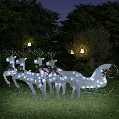 Berkfield Reindeer & Sleigh Christmas Decoration 100 Leds Outdoor White - image 1