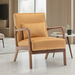 Gold Wooden Accent Chair For Living Room Hertford - Soft Velvet Fabric - Flat Pack