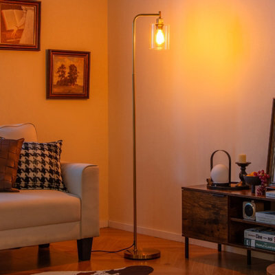 Costway Industrial Floor Lamp Standing Lamp With Hanging Glass Lampshade & Foot Switch Golden - image 1
