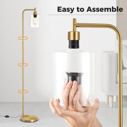 Costway Industrial Floor Lamp Standing Lamp With Hanging Glass Lampshade & Foot Switch Golden - thumbnail 7