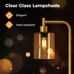 Costway Industrial Floor Lamp Standing Lamp With Hanging Glass Lampshade & Foot Switch Golden - thumbnail 6