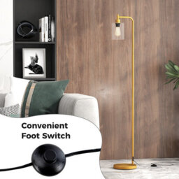 Costway Industrial Floor Lamp Standing Lamp With Hanging Glass Lampshade & Foot Switch Golden - thumbnail 9