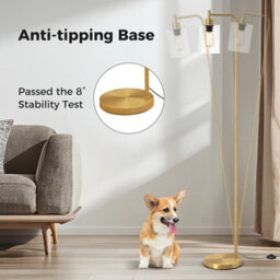 Costway Industrial Floor Lamp Standing Lamp With Hanging Glass Lampshade & Foot Switch Golden - thumbnail 8
