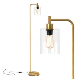 Costway Industrial Floor Lamp Standing Lamp With Hanging Glass Lampshade & Foot Switch Golden - thumbnail 2