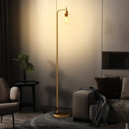 Costway Industrial Floor Lamp Standing Lamp With Hanging Glass Lampshade & Foot Switch Golden - thumbnail 4
