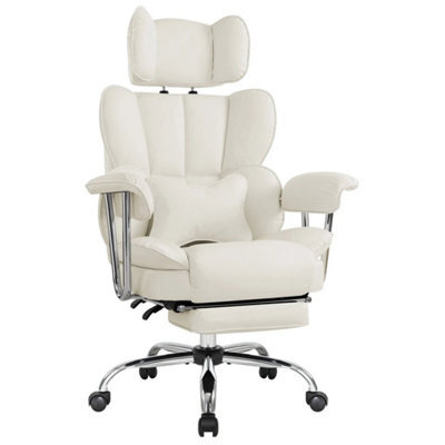 Cream Big& Tall Pu Leather Office Chair With Footrest, High Back - image 1