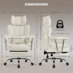 Cream Big& Tall Pu Leather Office Chair With Footrest, High Back - thumbnail 2