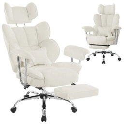 Cream Big& Tall Pu Leather Office Chair With Footrest, High Back - thumbnail 5