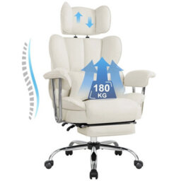 Cream Big& Tall Pu Leather Office Chair With Footrest, High Back - thumbnail 3
