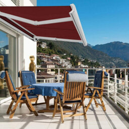 INTROLL Int500 - Full Cassette Retractable Garden Patio Canopy Manual White Frame - Red Fabric - 3.5M X 3M
