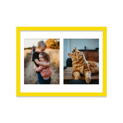 16X12 Inch 2 Opening Photo Collage Frame, Display Two 9X7 Inch Photos, Multi Aperture Family Picture Frame, Yellow - image 1
