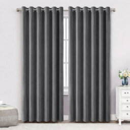 Bedlooms Charcoal Crushed Velvet Curtains Blackout Thermal Insulated Eyelet Curtain (Pair) 66 X 72 Inches With Tie Back Two - thumbnail 1