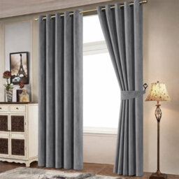 Bedlooms Charcoal Crushed Velvet Curtains Blackout Thermal Insulated Eyelet Curtain (Pair) 66 X 72 Inches With Tie Back Two - thumbnail 9