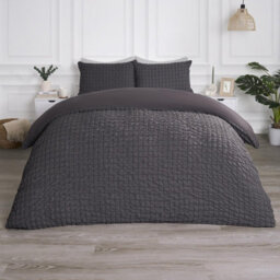 OHS Luxury Seersucker Duvet Cover Set Geo Pillowcase Quilt, Charcoal - King - thumbnail 1
