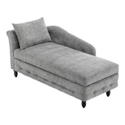 Chaise Lounge Upholstered Chenille Sofa Grey Accent Chair With Storage & Pillow - image 1