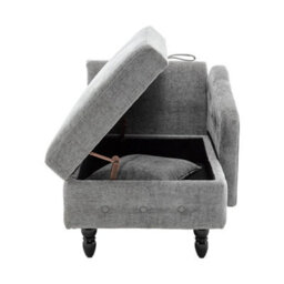Chaise Lounge Upholstered Chenille Sofa Grey Accent Chair With Storage & Pillow - thumbnail 3