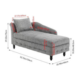 Chaise Lounge Upholstered Chenille Sofa Grey Accent Chair With Storage & Pillow - thumbnail 2