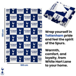 Tottenham Hotspur Fc Polyester Checkered Fleece Blanket Navy/white (150Cm X 100Cm) - thumbnail 3