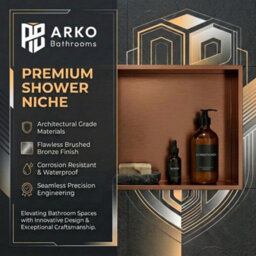 ARKO BATHROOM Arko Stainless Steel Shower Niche Wall Insert, Bathroom Shower Storage Shelf, Bronze - thumbnail 6