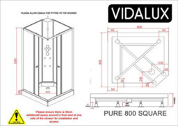 Vidalux Pure E Square 800 X 800 Black Electric Shower Cabin Triton Lux Metal 8.5Kw - thumbnail 7