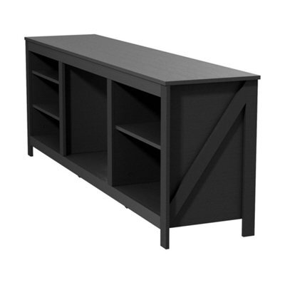 "Black 178Cm Tv Stand Unit Cabinet Recessed 23"" Electric Fireplace With Storage Shelves" - image 1