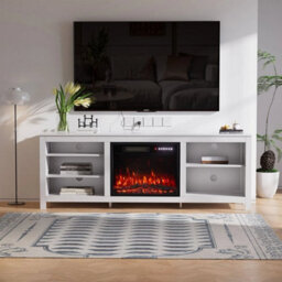 "Black 178Cm Tv Stand Unit Cabinet Recessed 23"" Electric Fireplace With Storage Shelves" - thumbnail 5