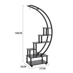 Living And Home 2Pcs Black Half Moon Shaped Metal Frame Plant Stand Display Shelf With Wheels 169 Cm (H) - thumbnail 5