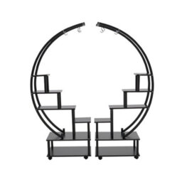 Living And Home 2Pcs Black Half Moon Shaped Metal Frame Plant Stand Display Shelf With Wheels 169 Cm (H) - thumbnail 3